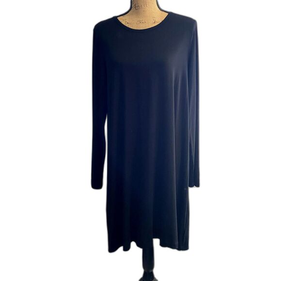 NWT Gap Softspun‎ Rayon Dress Solid Black Basic Long Sleeve Size Large - Picture 1 of 4